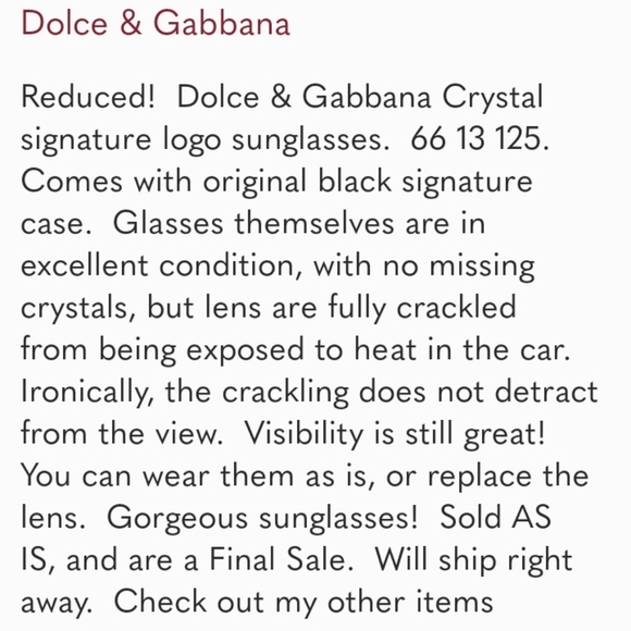 HP DOLCE & GABBANA CRYSTAL SIGNATURE SUNGLASSES DB2027-B 061/87 66 13 125 wCASE - Picture 13 of 15